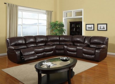 U8122 3pc Reclining Sectional Sofa in Burgundy Bonded Leather
