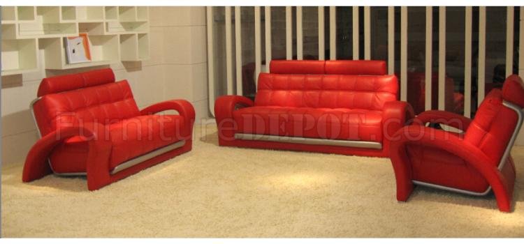 Bentley Red Bonded Leather 3Pc Sofa Set by VIG - Click Image to Close