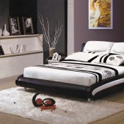 Black Leatherette Modern Bed w/White Headboard