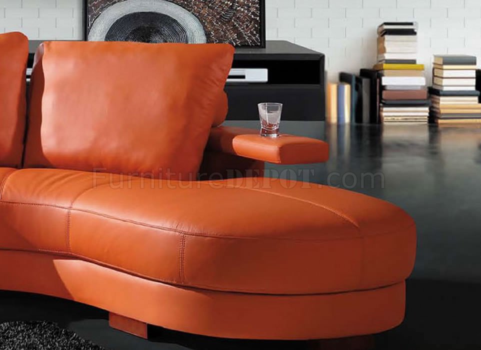 Modern Sectional Sofa 7 Orange, Orange Italian Leather Sectional Sofa