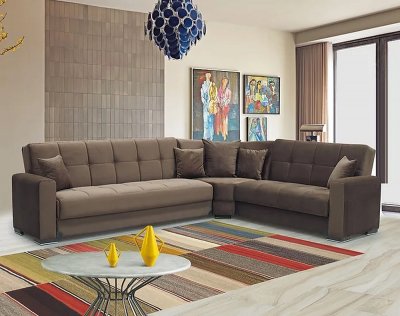 FD511 Sectional Sofa Sleeper in Brown Fabric by FDF