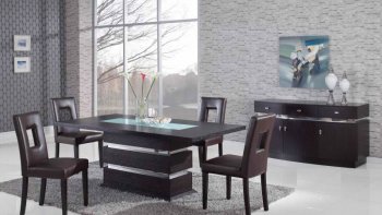 Brown Modern Pedestal Dining Table w/Glass Inlay & Options [GFDS-G072DT]