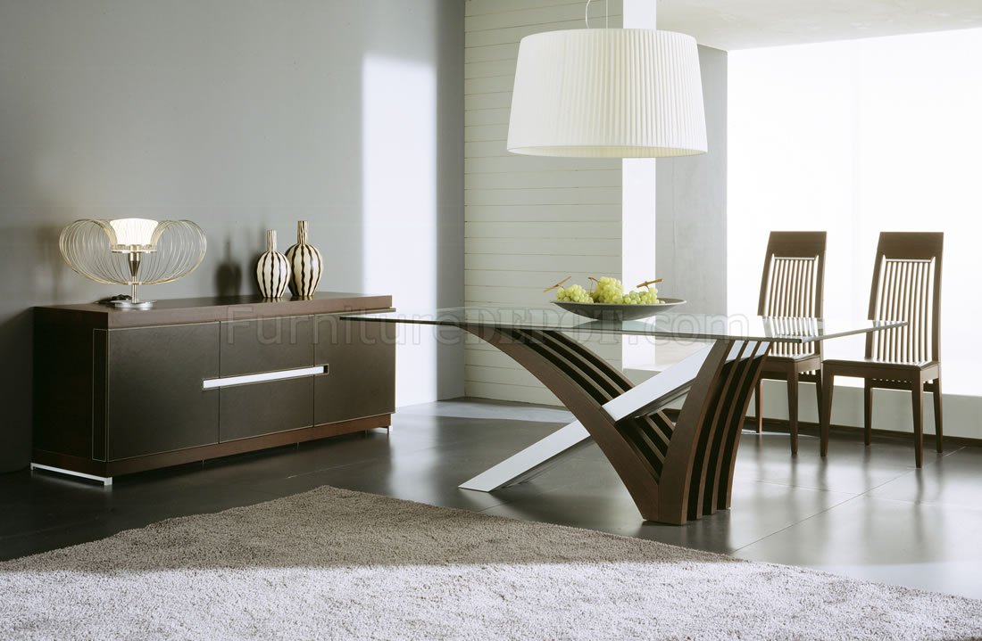 Wenge Finish Contemporary Dining Table w/Satin Steel Base ...