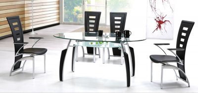 Contemporary Dinette Oval Glass Top Table w/Optional Chairs