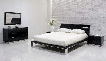 Black High Gloss Finish Contemporary Bedroom W/Metal Legs [JMBS-Lily Black]