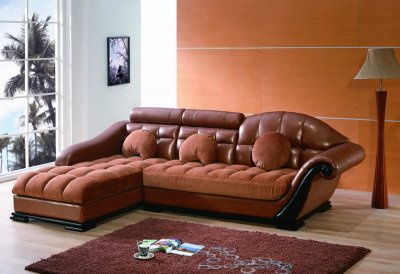 Bycast Leather & Micro Suede Two-Tone Brown Sectional Sofa