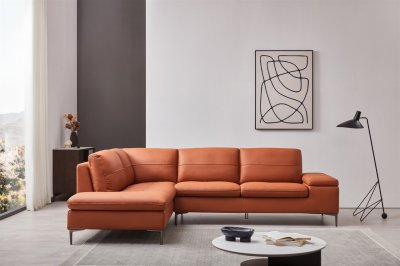 Decker Sectional Sofa in Orange Leather by Beverly Hills