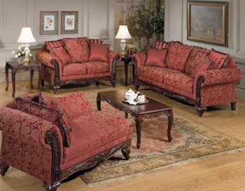 Burgundy Fabric Classic Sofa & Loveseat Set w/Optional Items [JTS-1340]