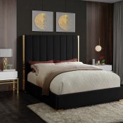 Becca Bed in Black Velvet Fabric by Meridian w/Options