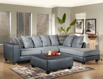 Grey Fabric Sectional Sofa w/Leather Base & Optional Ottoman [CHFSS-SD-3046]