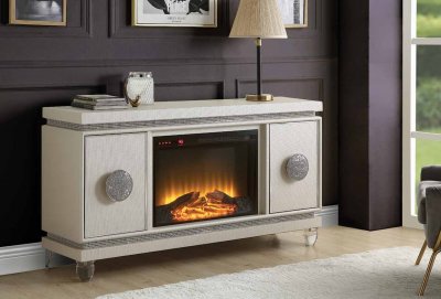 Noralie Electric Fireplace 90535 in Ivory PU by Acme