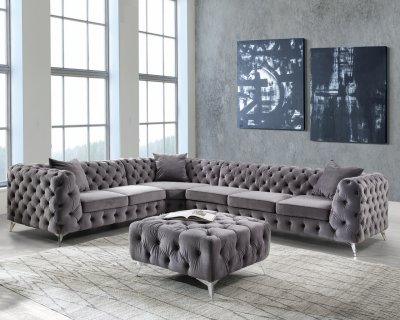 Wugtyx Sectional Sofa LV00335 in Dark Gray Velvet by Acme