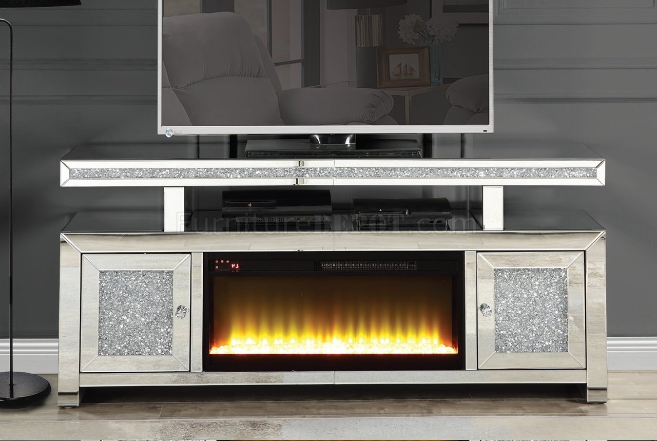 Noralie TV Stand w/Fireplace LV00523 in Mirrored by Acme - Click Image to Close