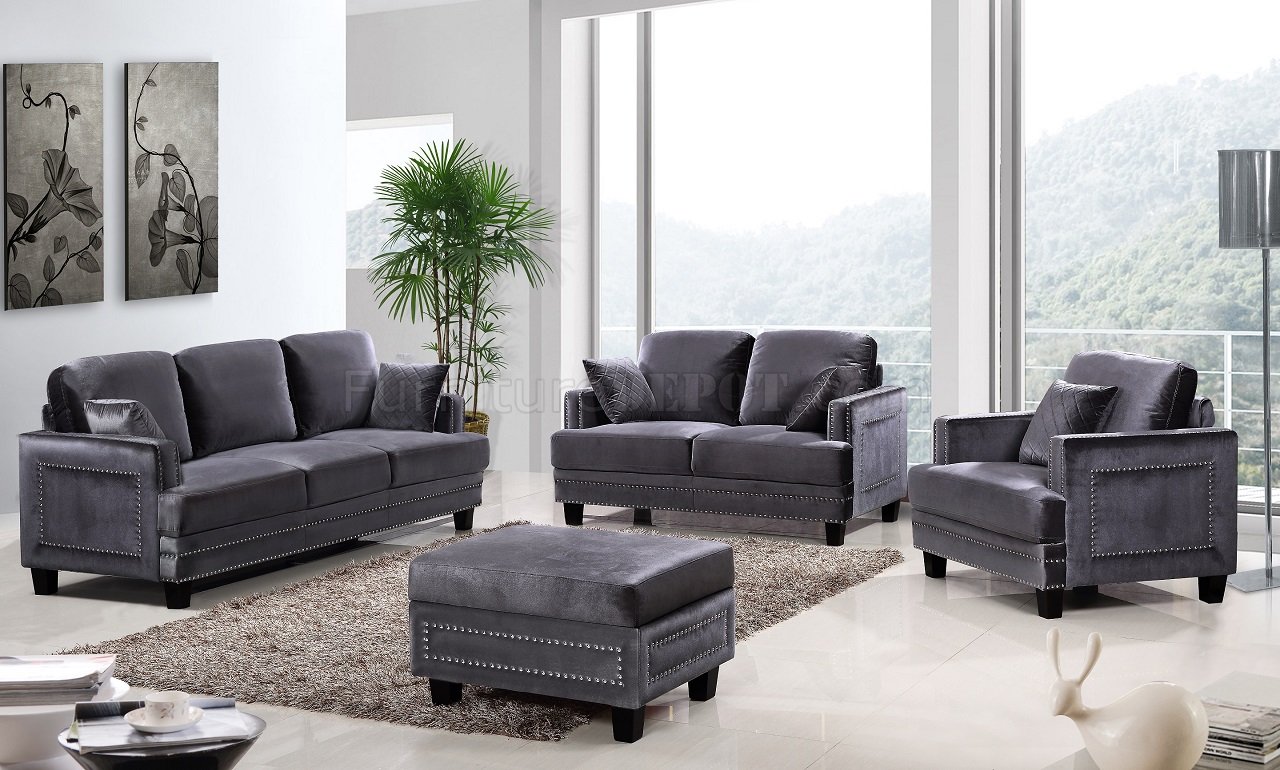 Ferrara Sofa 655 in Grey Velvet Fabric w/Optional Items - Click Image to Close
