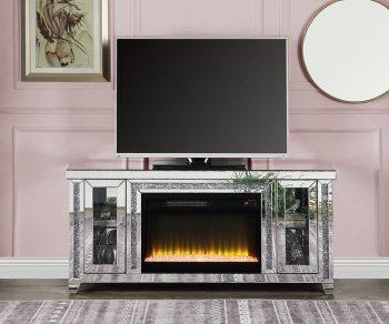 Noralie TV Stand w/Fireplace & LED LV00315 in Mirrored by Acme [AMTV-LV00315 Noralie]