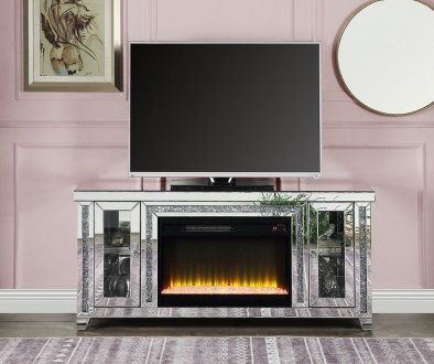 Noralie TV Stand w/Fireplace & LED LV00315 in Mirrored by Acme