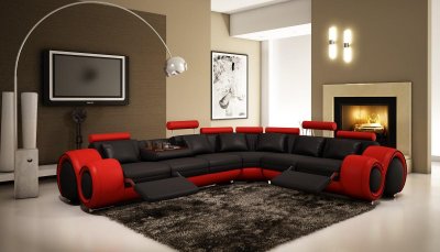4087 Sectional Sofa in Black & Red Bonded Leather by VIG