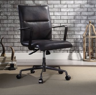 Indra Office Chair 92569 in Onyx Black Top Grain Leather by Acme