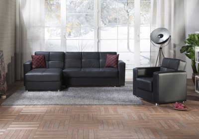 Elegant Santa Glory Black Sectional Sofa in PU by Istikbal