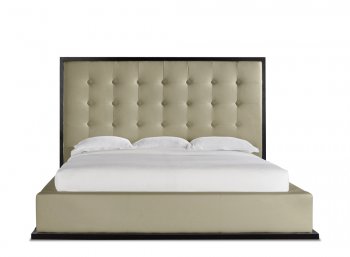 Warm Grey & Wenge Modern Bed w/Oversized Tufted Headboard [MLB-LUDLOW-WEN-GRY]