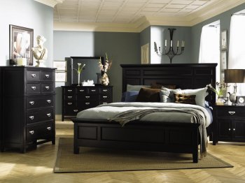 Black Finish Retro Classic Bedroom w/Oversized Headboard Bed [MCBS-565 Ashton]