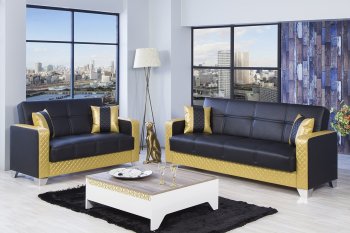 Maximum Value Sofa Bed in Black & Gold PU by Casamode w/Option [CMSB-Maximum-Value-Black-Gold]