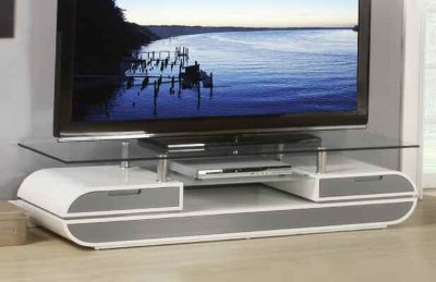 91142 Lainey TV Stand in White & Grey by Acme w/Glass Top