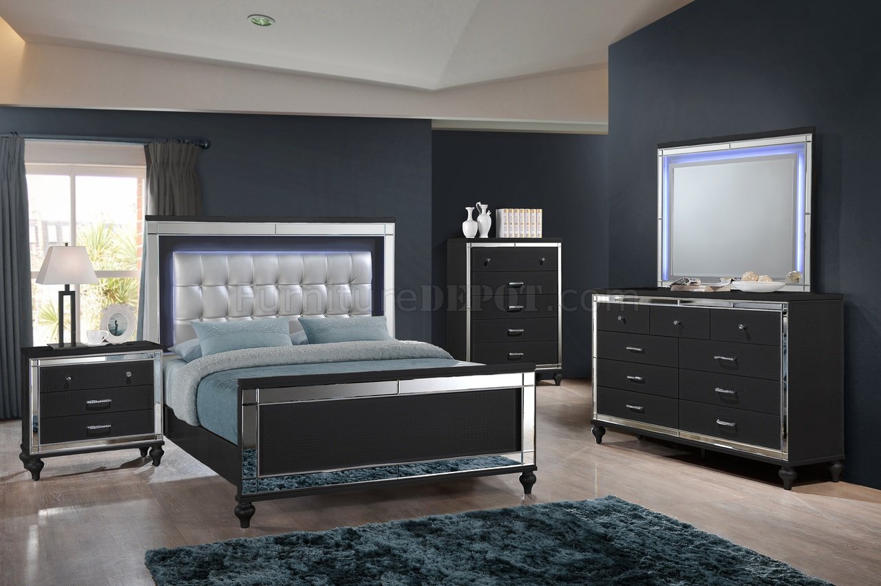 Valentino Bedroom Set 5Pc B9698B in Black by NCFurniture - Click Image to Close