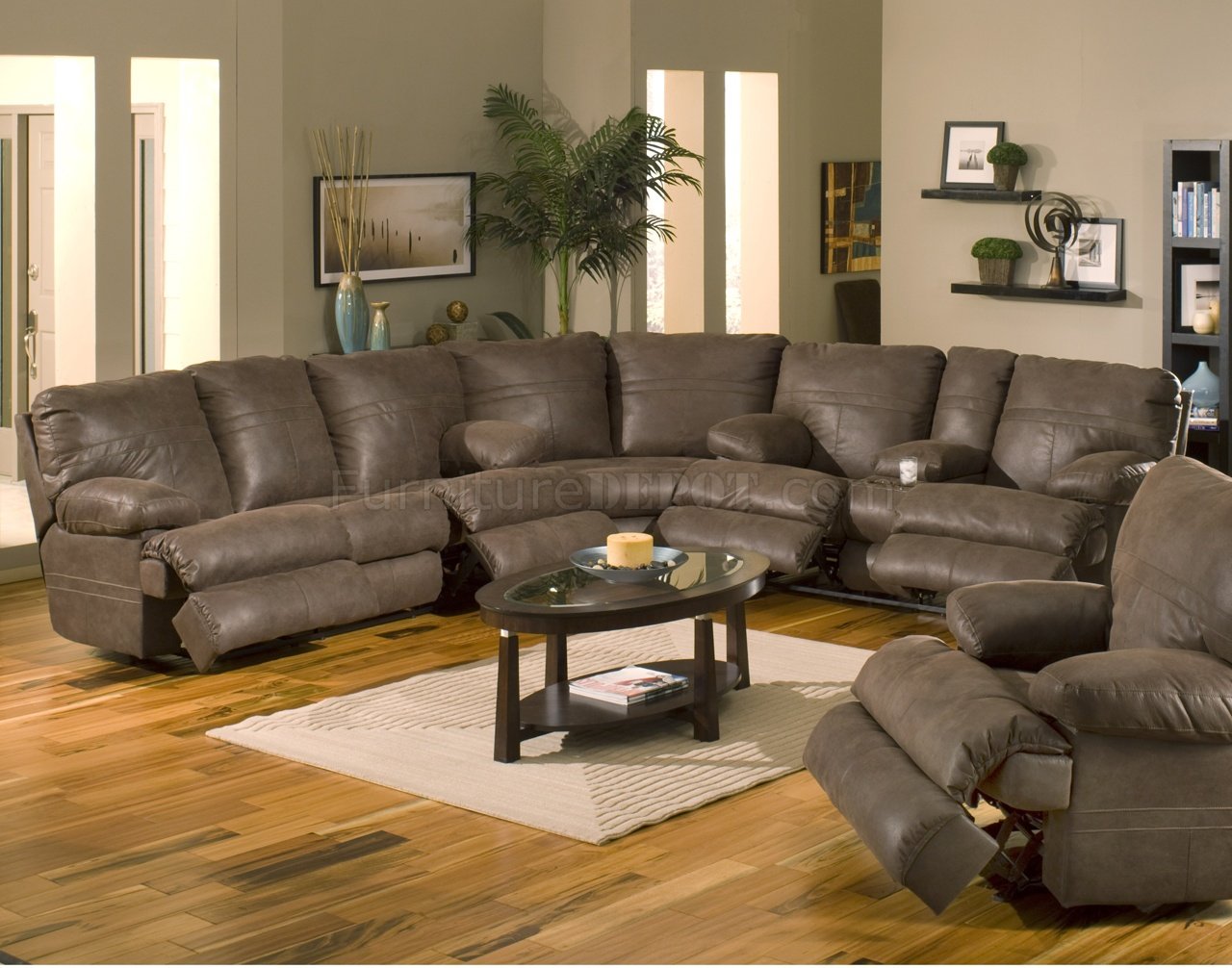 Chocolate Faux Leather Fabric Modern Ranger Sectional Sofa - Click Image to Close