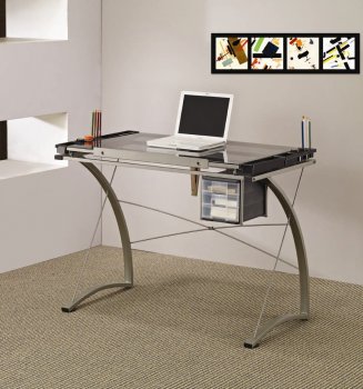 Glass Top & Metal Base Modern Drafting Home Office Desk [CROD-800986]