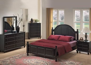 Antique Style Black Finish Classic Bedroom with Arched Headboard [CRBS-175-201171]