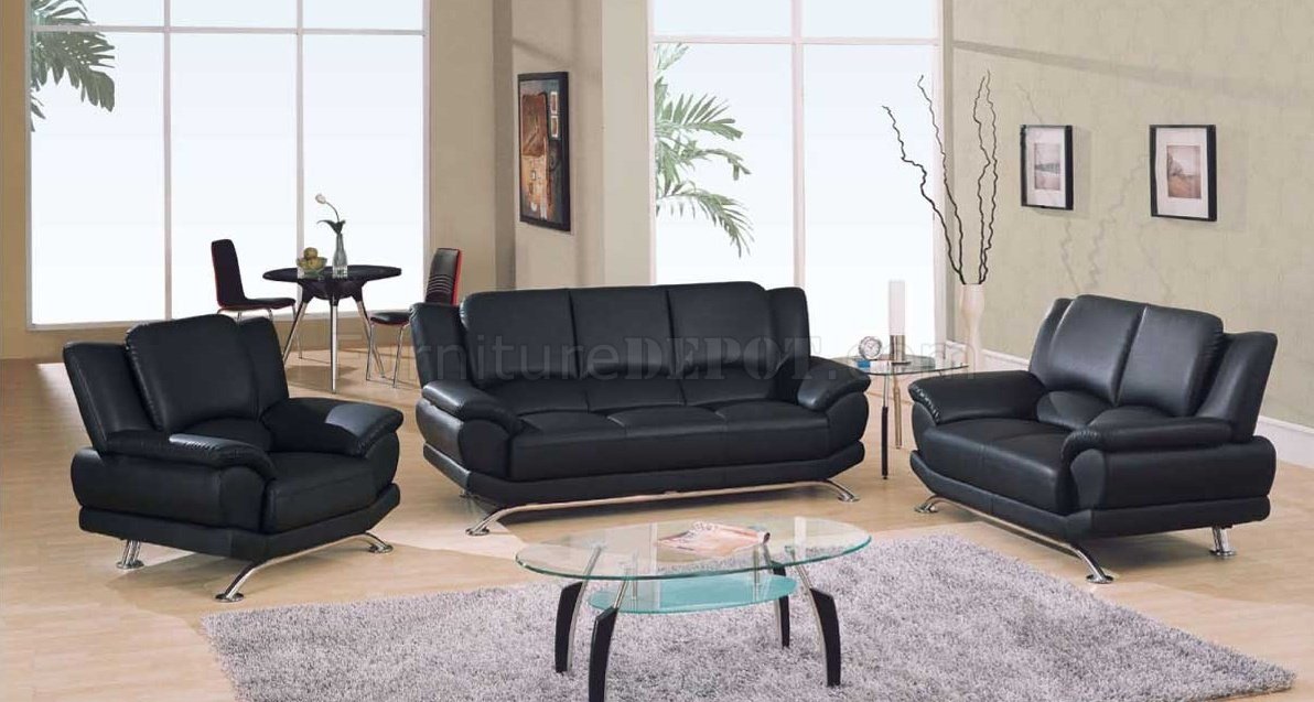 U9908 Sofa & Loveseat Set in Black Bonded Leather by Global - Click Image to Close