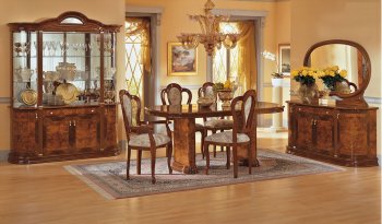 Walnut High Gloss Finish Classic Dining Room W/Floral Inlays [EFDS-Milady]
