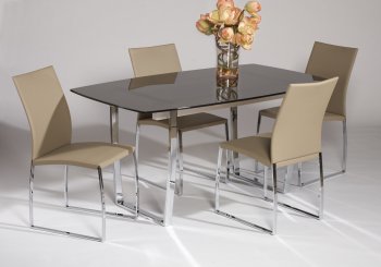 Boat Shape Silk Screen Glass Top Modern 5Pc Dining Set [CYDS-MARCY-DT-BRW-SET]
