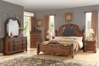 Destiny Traditional Bedroom Set in Dark Cherry w/Options