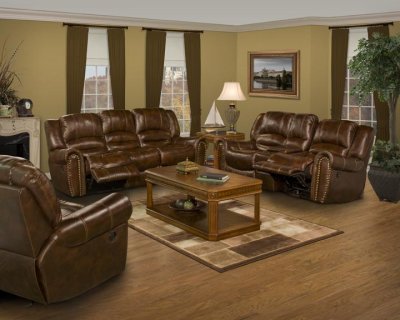Tobacco Leather Traditional Neptune Motion Sofa & Loveseat Set