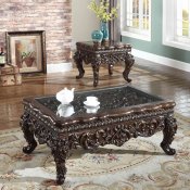 Zoya Coffee Table Set 3Pc in Cherry Carved Wood w/ Options