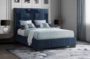 Oscar Upholstered Bed in Navy Blue Velvet by Global