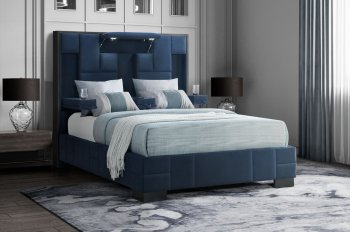 Oscar Upholstered Bed in Navy Blue Velvet by Global [GFB-Oscar Navy Blue]
