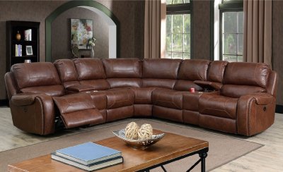 Joanne Power Motion Sectional Sofa CM6951BR in Brown Leatherette