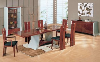 Two-Tone Cherry & Silver High Gloss Finish Classic Dining Room [GFDS-Rosa Cherry & Silver]