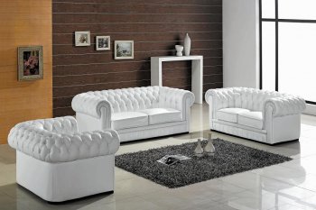 White Leather Ultra Modern 3PC Living Room Set w/Wood Legs [VGS-Paris-White]