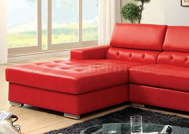 Floria Sectional Sofa CM6122RD in Red Bonded Leather Match
