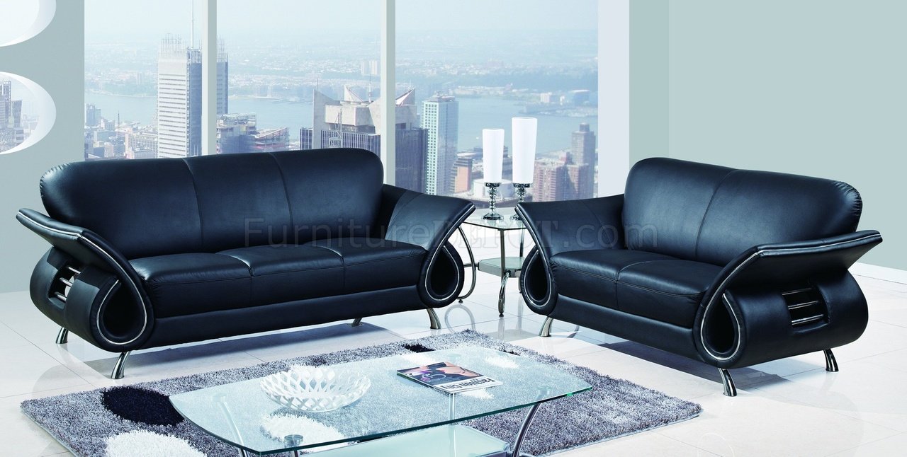 U559 Black Leather Living Room Sofa w/Curved Arms - Click Image to Close