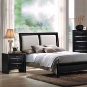 Black Finish Modern Bed w/Optional Case Goods