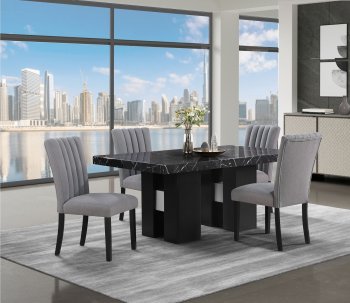 D03DT Dining Room Set 5Pc Black by Global w/D8685DC Gray Chairs [GFDS-D03DT-D8685DC-GRY]