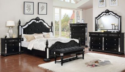 Azha Bedroom CM7194BK in Black & Mirror Trim w/Options