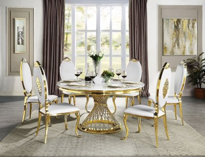 Fallon Dining Table DN01189 Gold & Faux Marble by Acme w/Options
