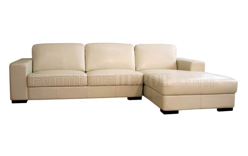 Modern Sectional Sofa In Ivory Leather, Ivory Color Leather Sofa
