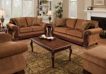 Tobacco Fabric Traditional Sofa & Loveseat Set w/Optional Items [AFS-6900-Tobacco]